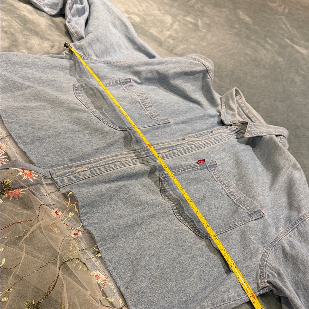 Levi's Light Blue Denim Duster w Sheer Floral Embroidered Length, size XL NWOT - Picture 8 of 10